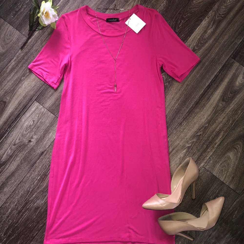 Pink short sleeve business dress